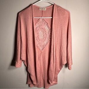 Pink Rose Dusty Rose Crochet Back Open Front Cardigan S
